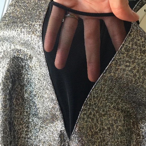 Sachin & Babi cocktail mini dress metallic gold silver black mesh sequin NWT - Picture 7 of 16
